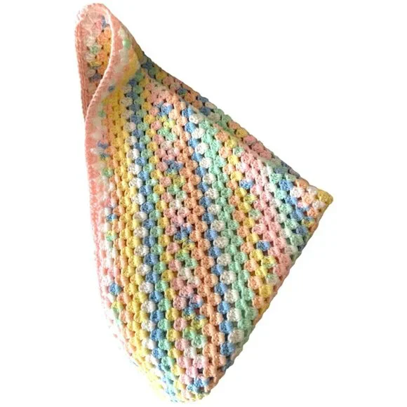 Handmade Pastel Rainbow Crocheted Baby Blanket / Lap Throw – 31"x33" - Picture 4 of 10